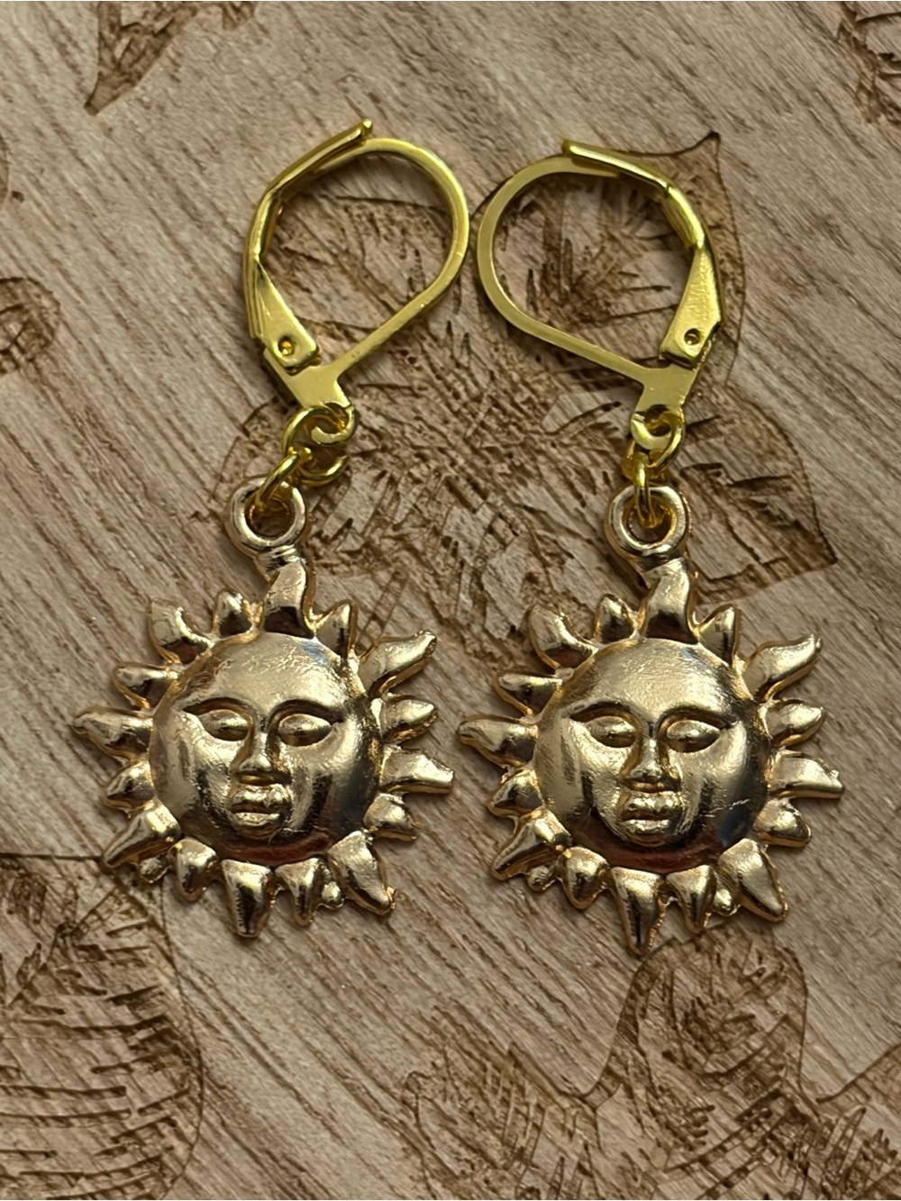 Radiant Gold Sun Face Drop Earrings - Women Jewelry